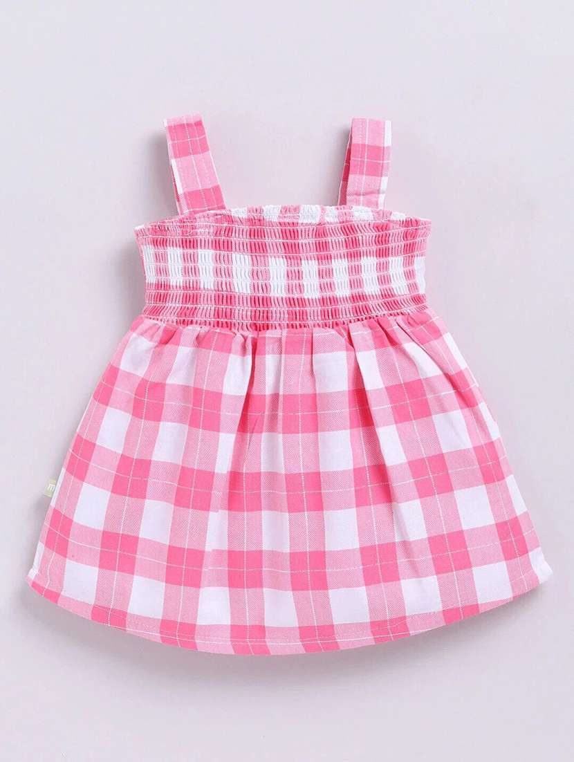 girls checkered shoulder strap flared dress - 22283163 -  Standard Image - 2
