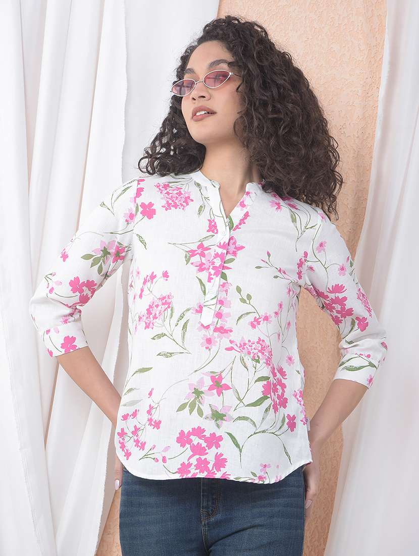 women printed three quarter sleeve regular top