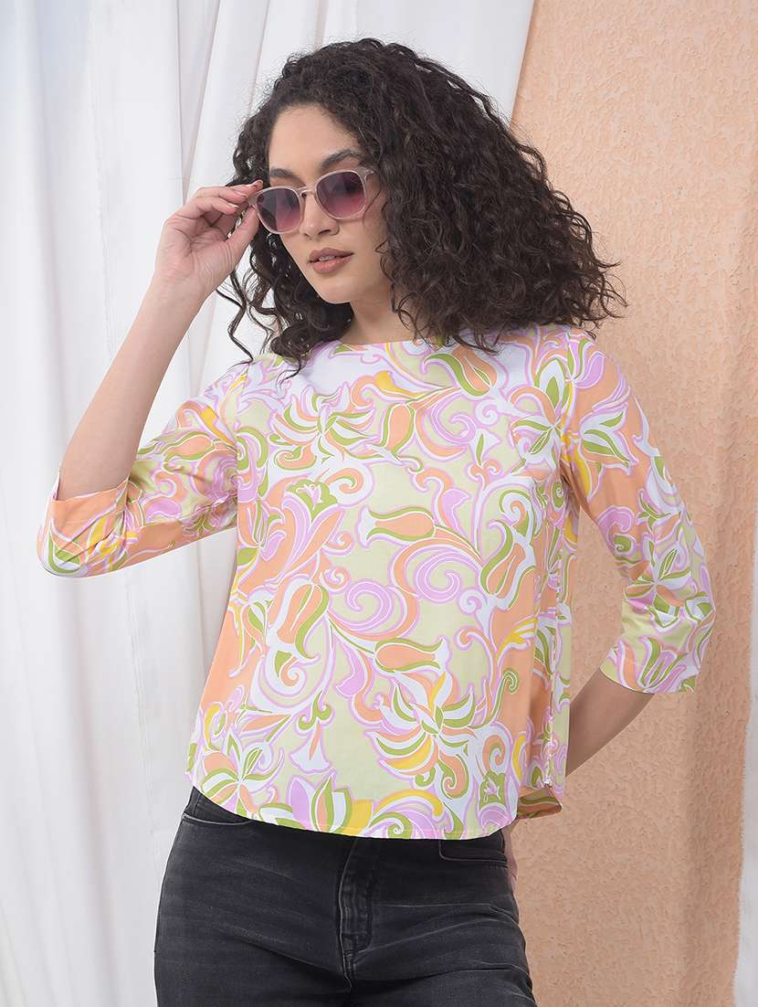 women printed puff sleeve regular top