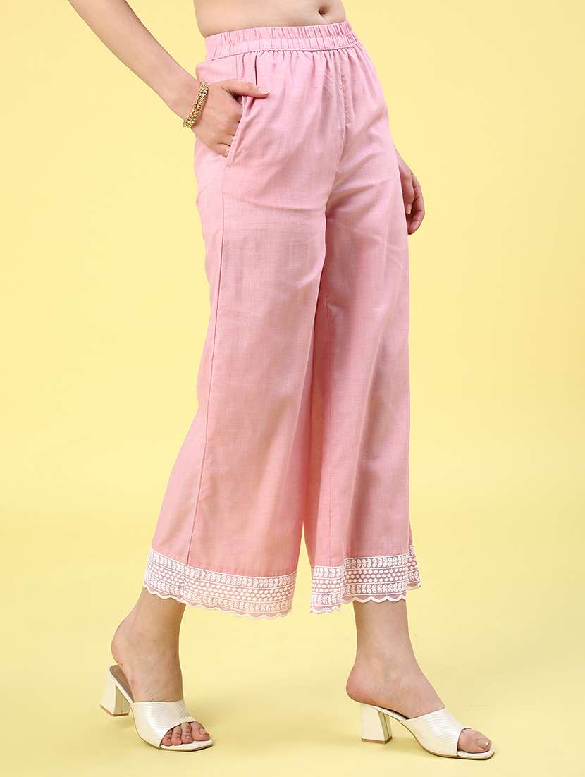 pink cotton flared palazzo - 22284486 -  Standard Image - 2
