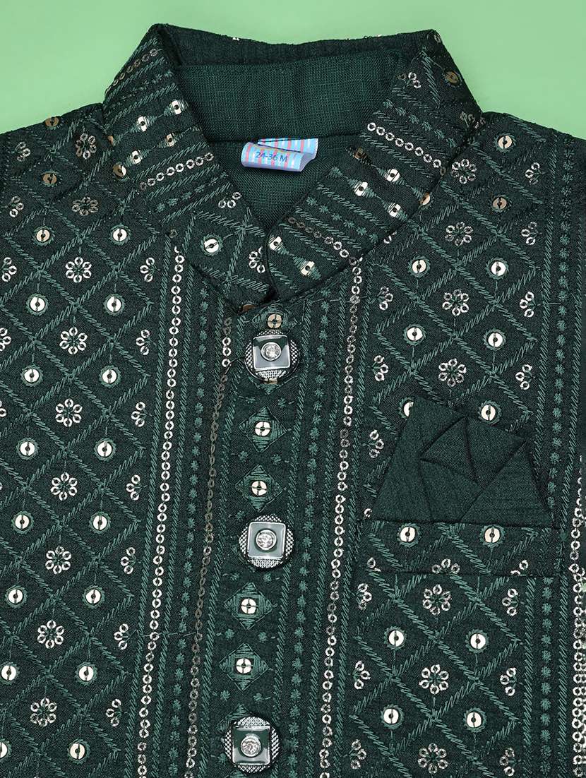boys embroidered kurta and pyjama set with jacket - 22284504 -  Standard Image - 2