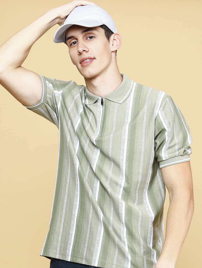 men striped short sleeve regular fit polo t-shirt