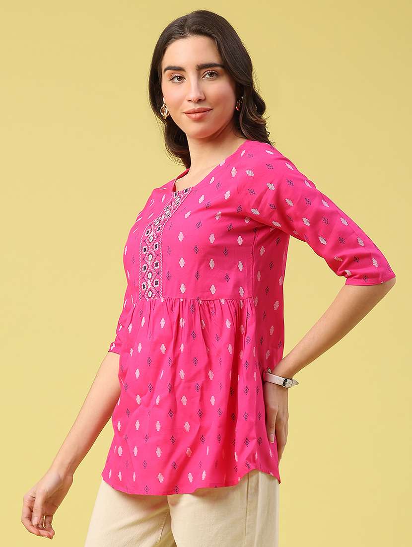 women printed three quarter sleeve a-line kurti - 22284948 -  Standard Image - 2