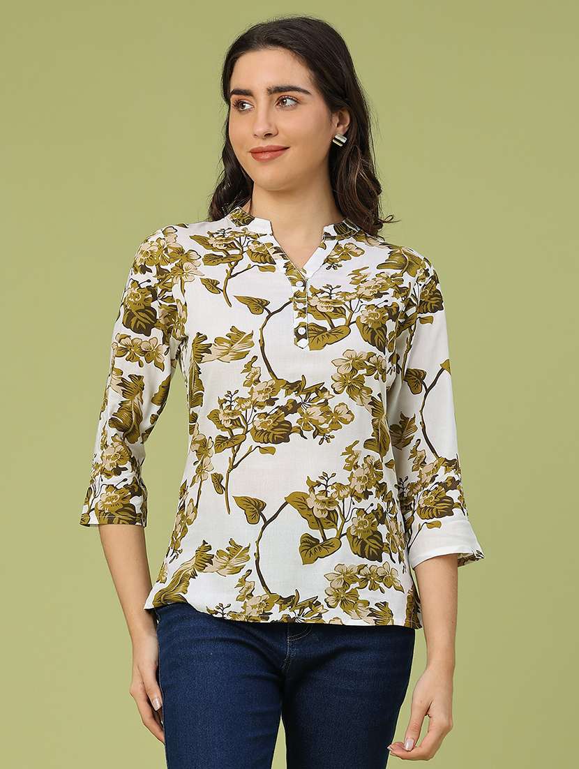 women printed three quarter sleeve straight top - 22284955 -  Standard Image - 2