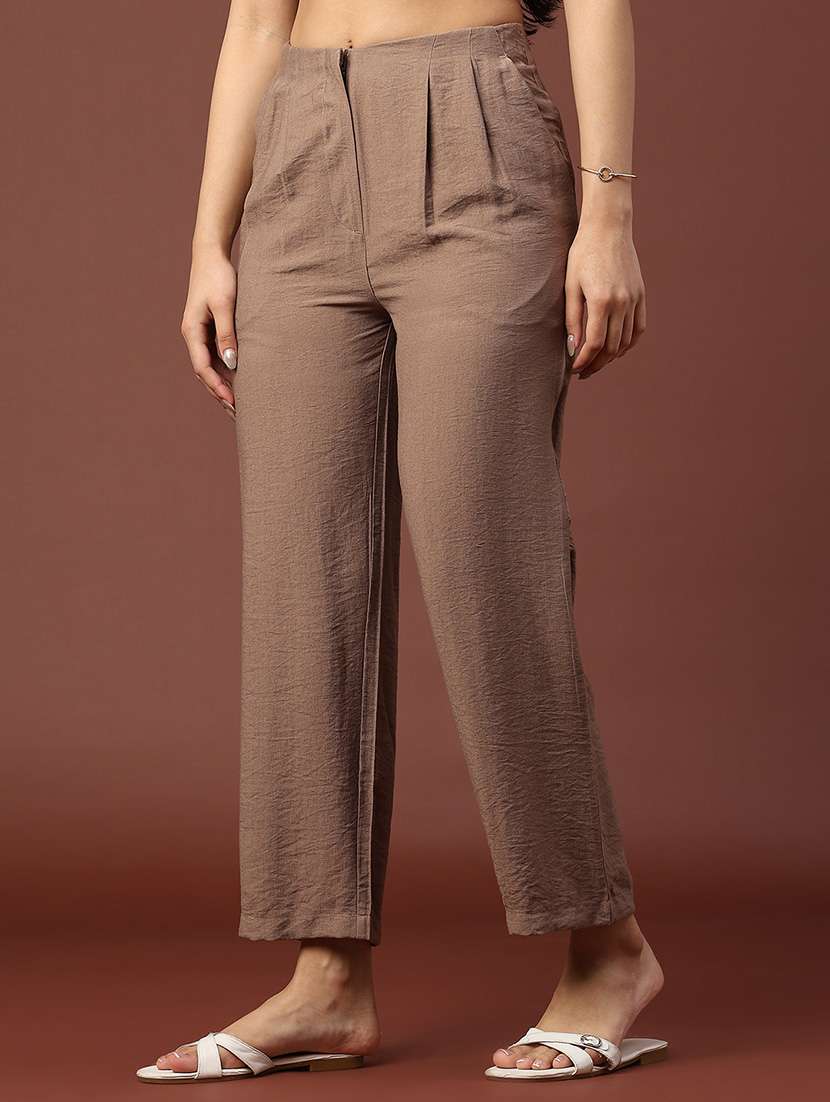 women solid mid rise straight trouser - 22285081 -  Standard Image - 2