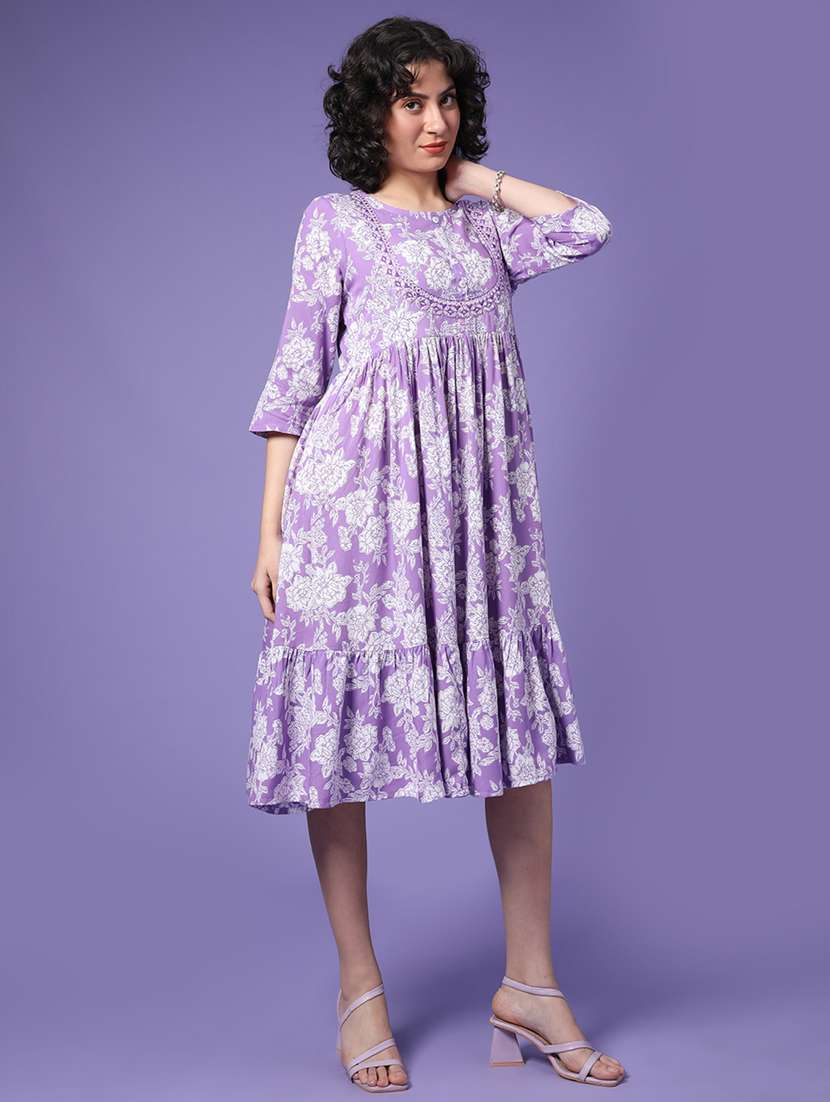women floral print round neck tiered dress - 22285094 -  Standard Image - 2