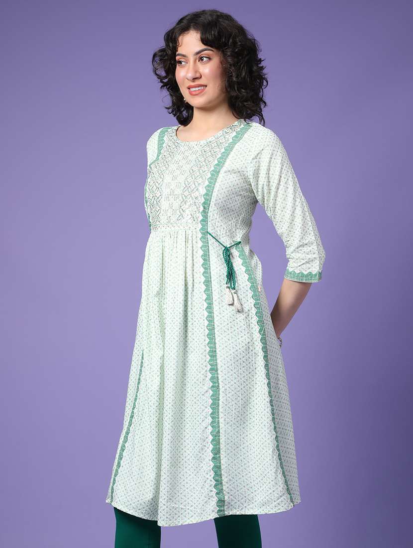 women printed three quarter sleeve a-line kurta - 22285095 -  Standard Image - 2