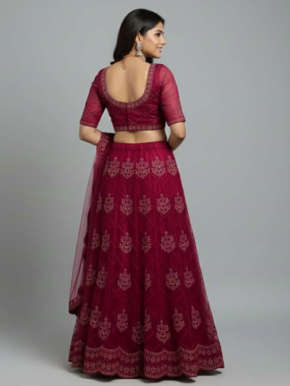 women solid with work semi stitched flared lehenga - 22285354 -  Standard Image - 2