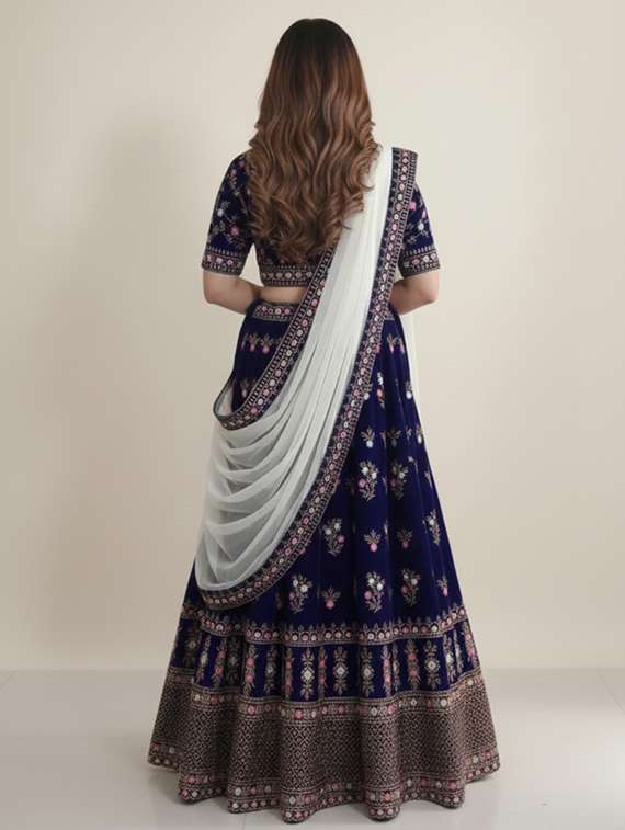 women solid with work semi-stitched flared lehenga - 22285365 -  Standard Image - 2