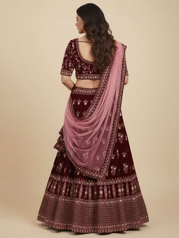 women solid with work semi-stitched flared lehenga - 22285366 -  Standard Image - 2