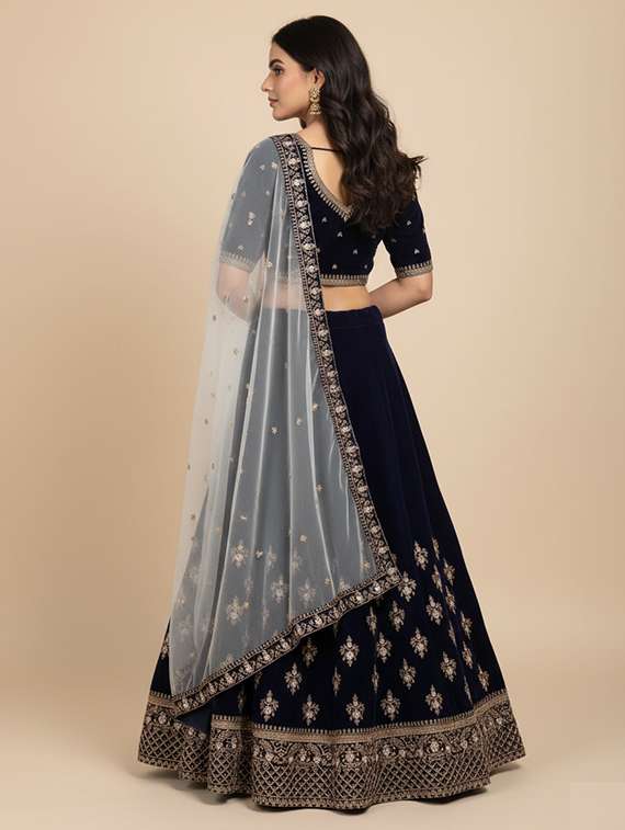 women solid with work semi stitched flared lehenga - 22285367 -  Standard Image - 2