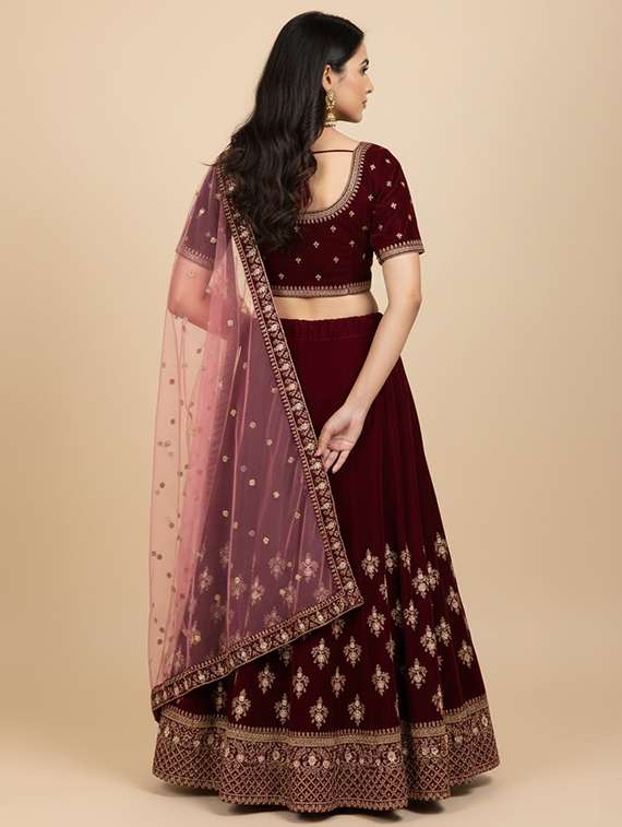 women solid with work semi-stitched flared lehenga - 22285368 -  Standard Image - 2