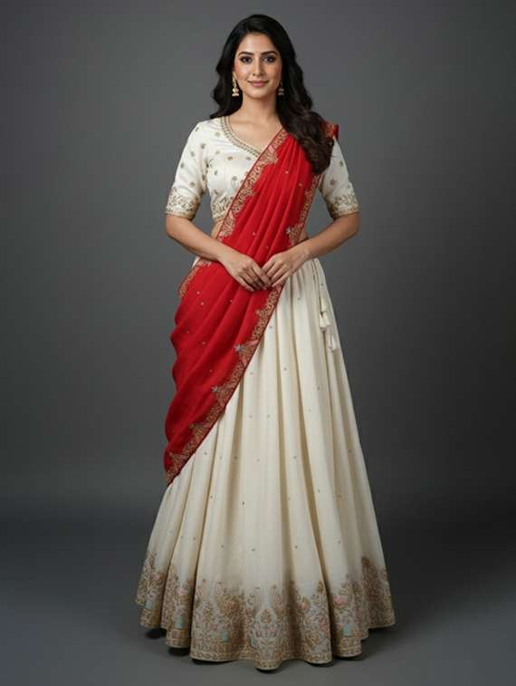 women solid with work semi stitched flared lehenga