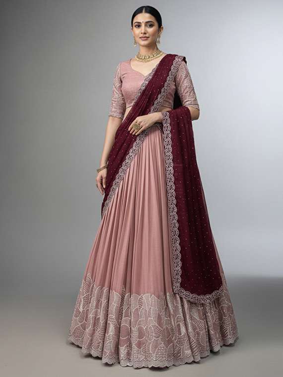 women solid with work semi-stitched flared lehenga