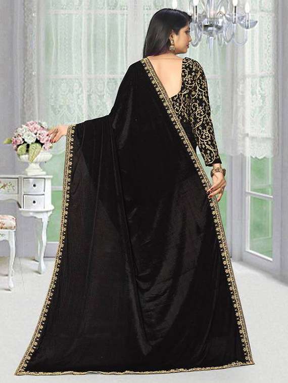 women solid with embroidered bordered saree with blouse - 22285391 -  Standard Image - 2