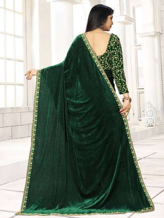 women solid with embroidered bordered saree with blouse - 22285392 -  Standard Image - 2