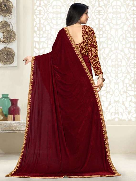 women solid with embroidered bordered saree with blouse - 22285393 -  Standard Image - 2