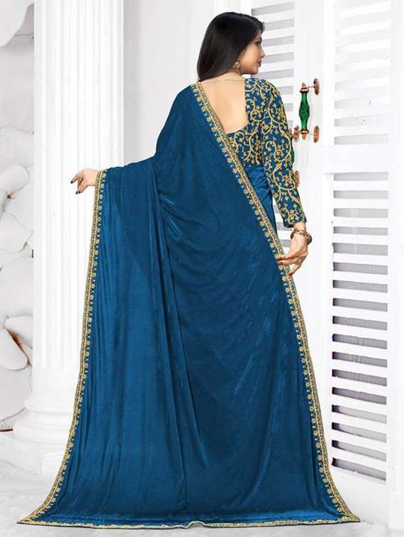 women solid with embroidered bordered saree with blouse - 22285395 -  Standard Image - 2
