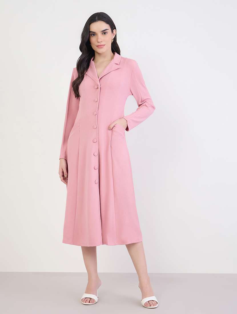 women solid long sleeve a-line dress - 22285404 -  Standard Image - 2