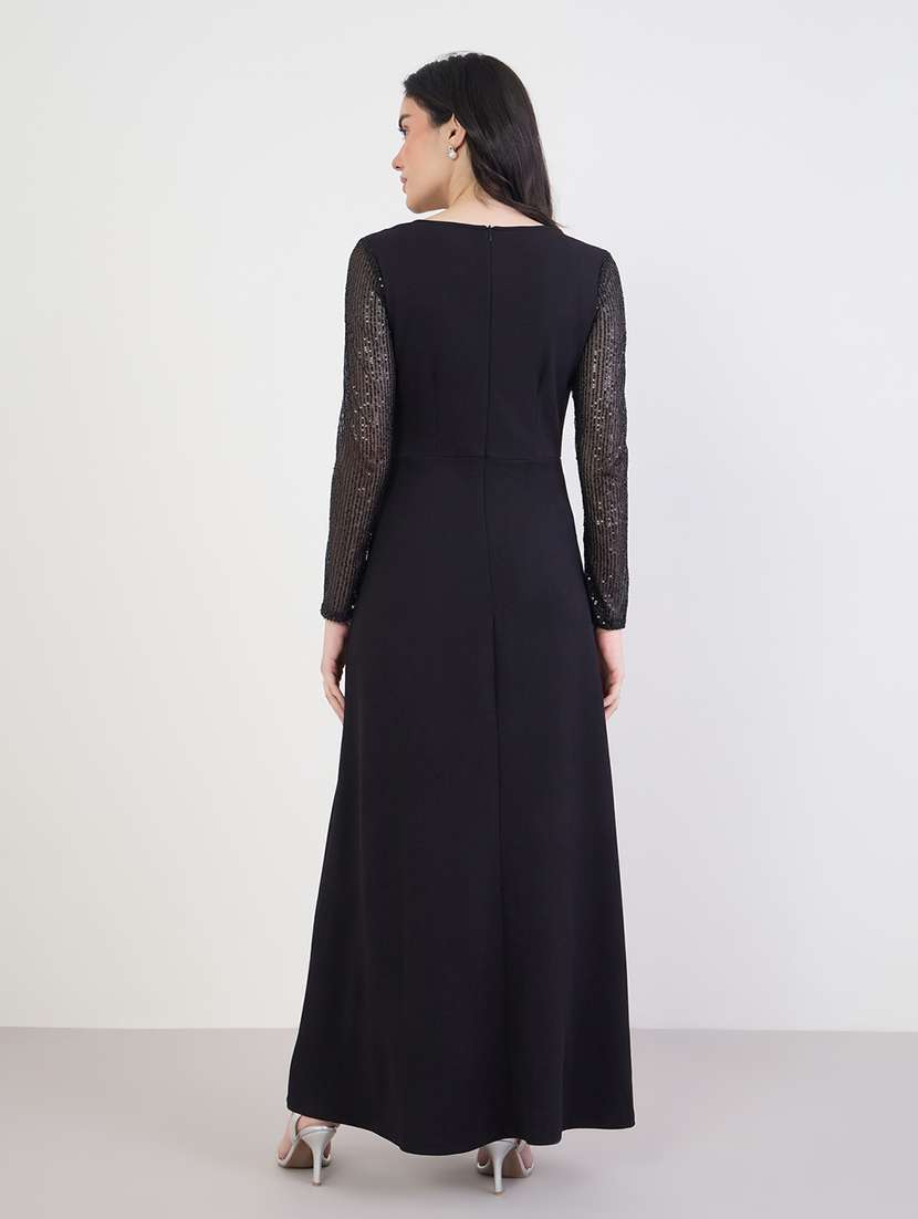 women solid long sleeve a-line dress - 22285406 -  Standard Image - 2