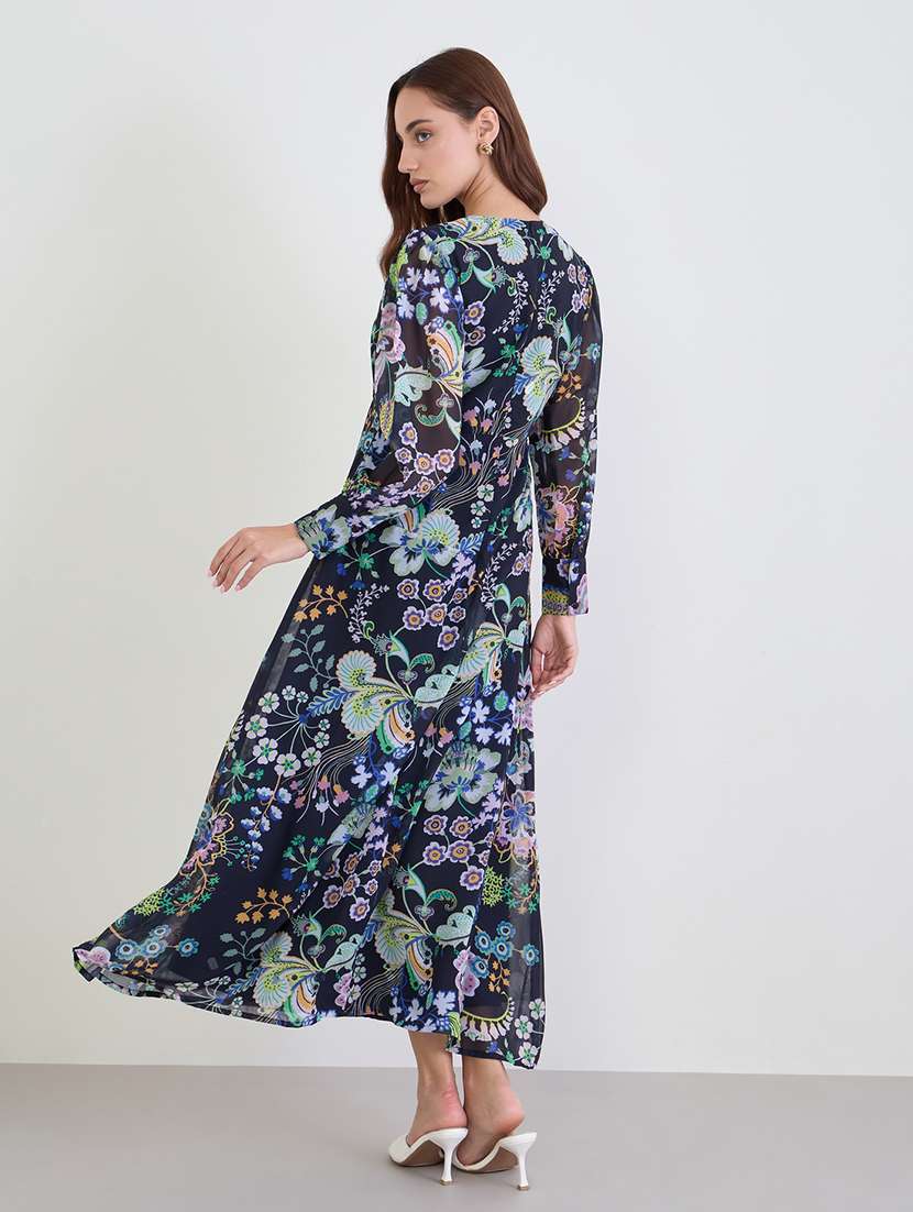 women floral print puff sleeve fit & flare dress - 22285408 -  Standard Image - 2