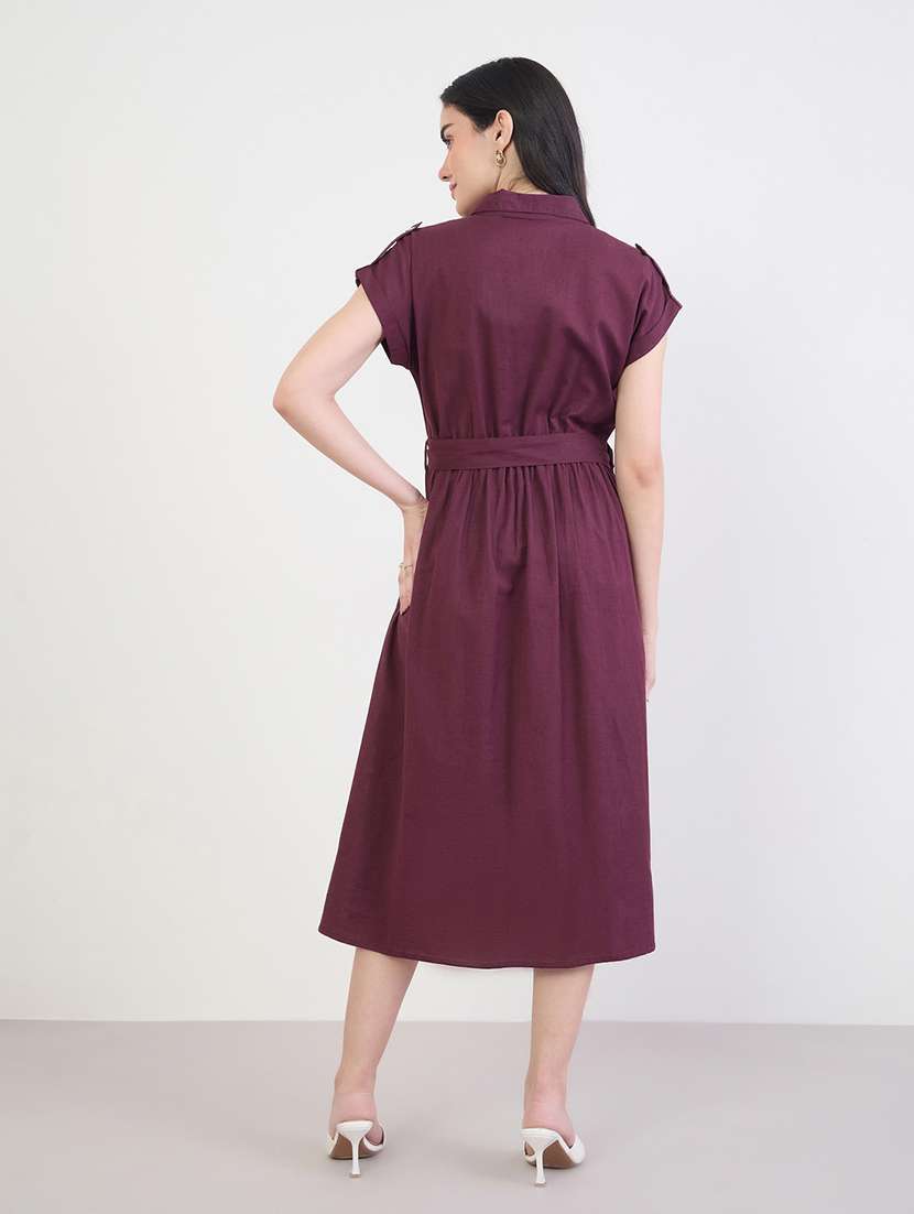 women solid short sleeve a-line dress - 22285416 -  Standard Image - 2