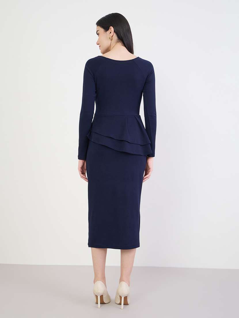 women solid long sleeve peplum dress - 22285419 -  Standard Image - 2