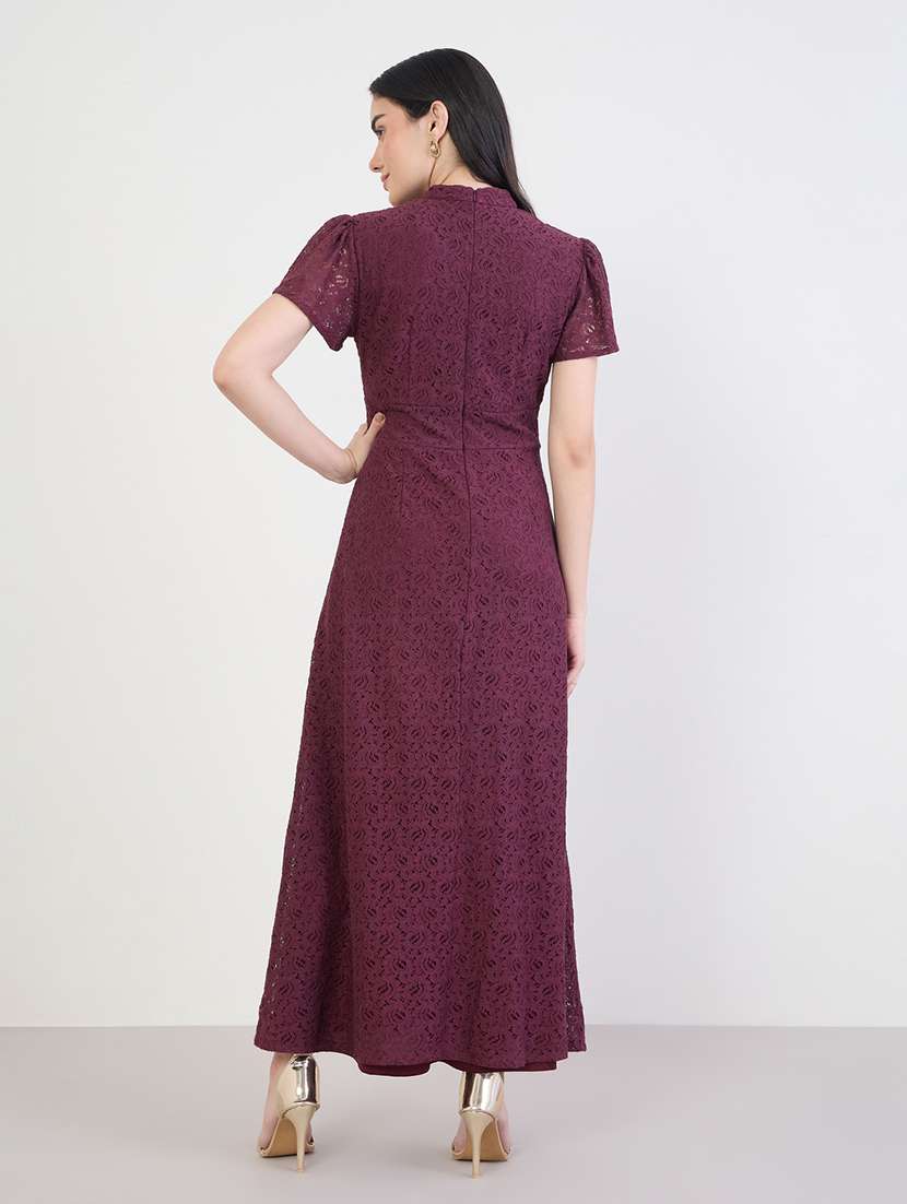 women solid short sleeve lace a-line dress - 22285423 -  Standard Image - 2