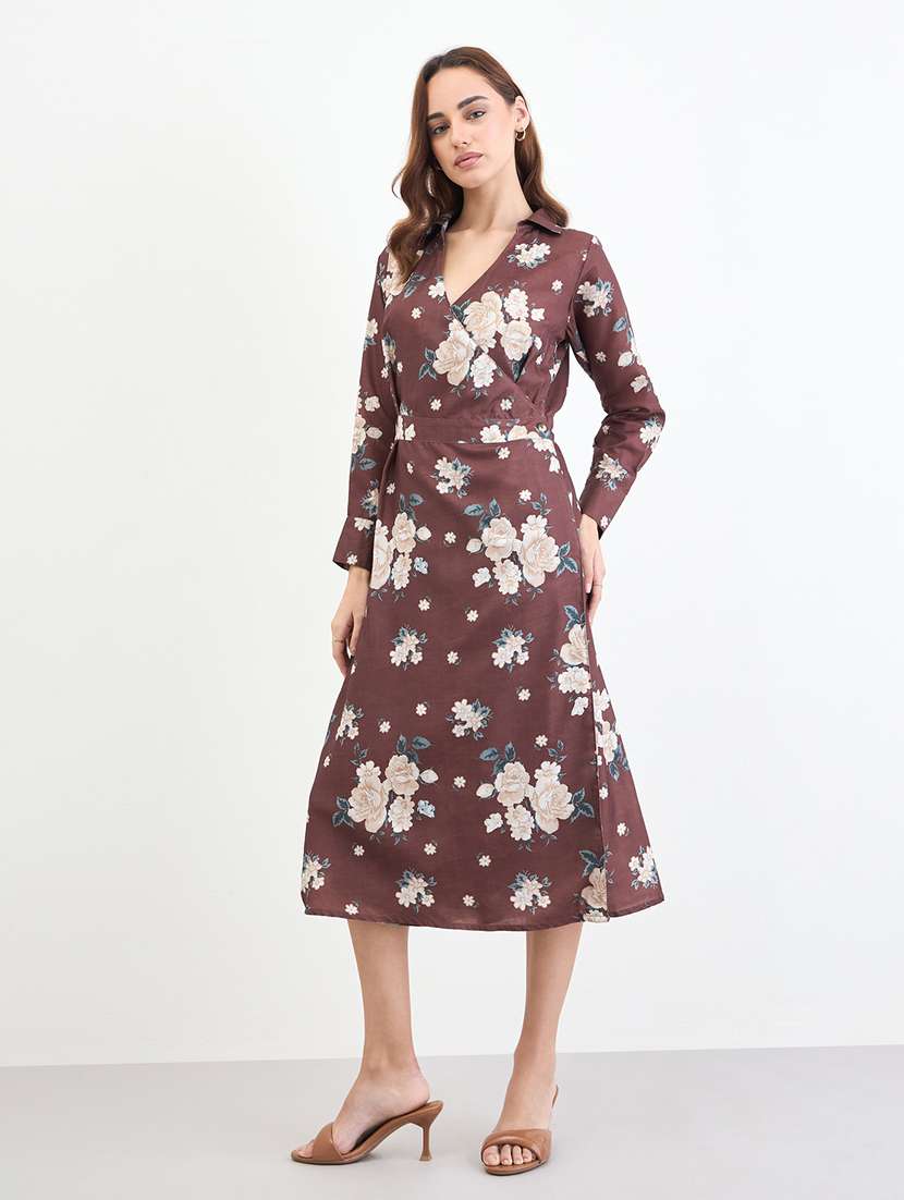 women floral print long sleeve a-line dress - 22285427 -  Standard Image - 2