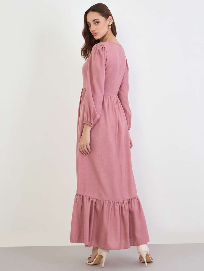 women solid puff sleeve tiered dress - 22285429 -  Standard Image - 2