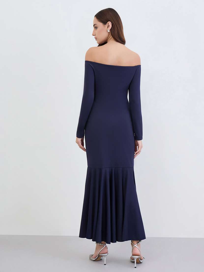 women solid off shoulder long sleeve bodycon dress - 22285430 -  Standard Image - 2