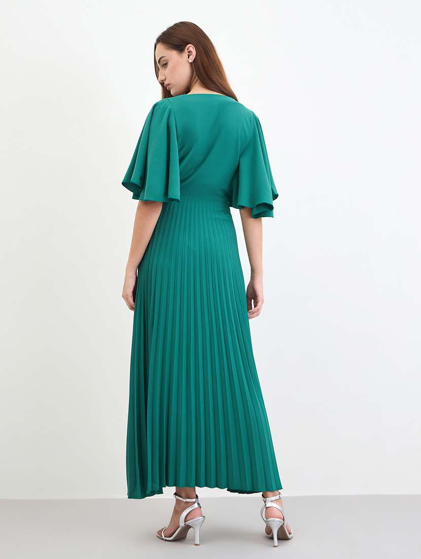 women solid flared sleeve a-line dress - 22285434 -  Standard Image - 2