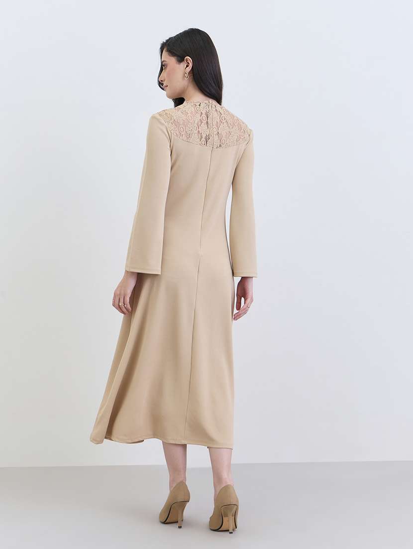 women solid long sleeve lace a-line dress - 22285435 -  Standard Image - 2