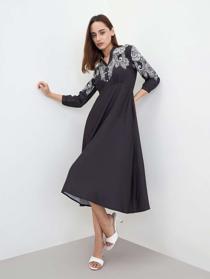 women printed long sleeve a-line dress - 22285440 -  Standard Image - 2
