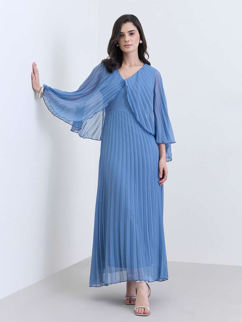 women solid cape sleeve a-line dress
