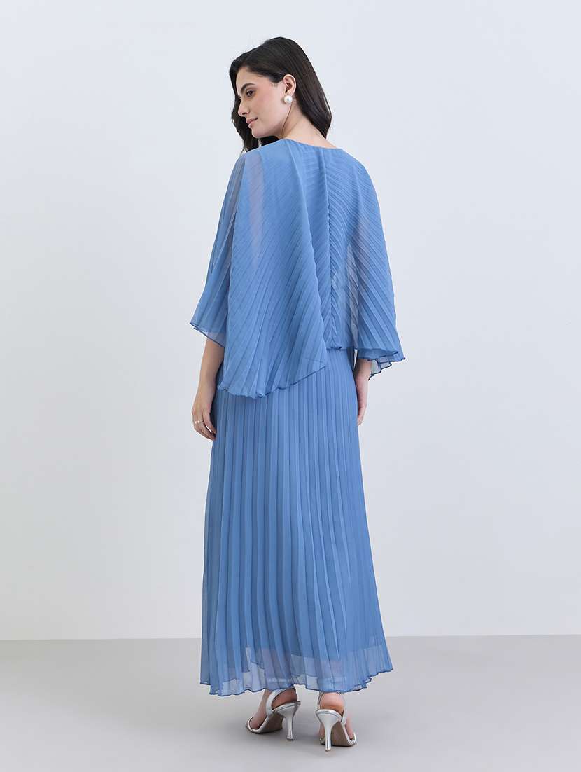 women solid cape sleeve a-line dress - 22285443 -  Standard Image - 2