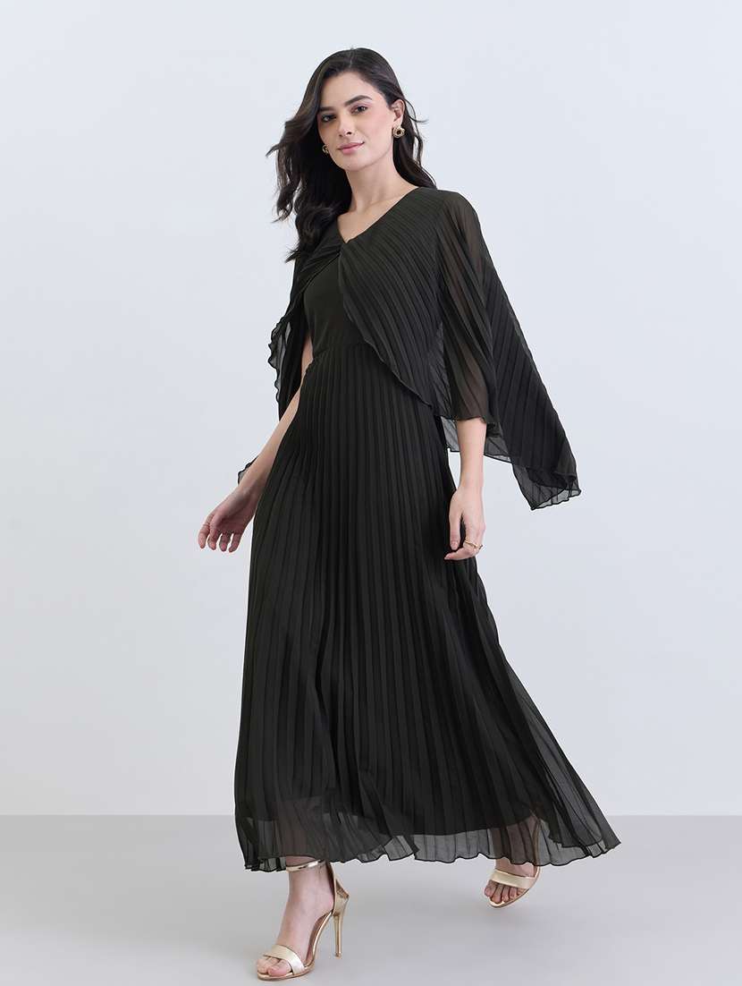 women solid cape sleeve a-line dress - 22285444 -  Standard Image - 2