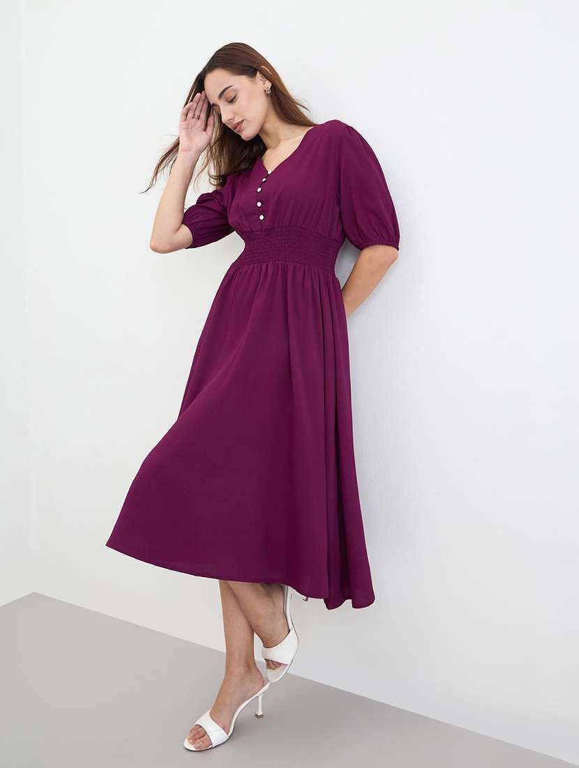 women soldi puff sleeve fit & flare dress