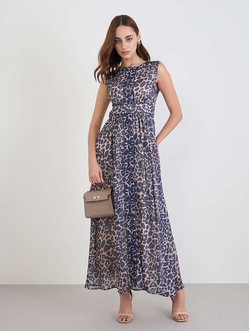 women animal print sleeveless fit & flare dress - 22285452 -  Standard Image - 2