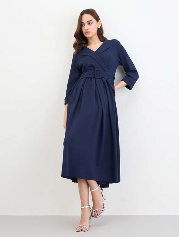 women solid long sleeve wrap dress - 22285462 -  Standard Image - 2