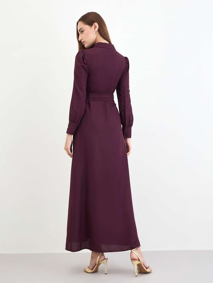women solid collared long sleeve shirt dress - 22285464 -  Standard Image - 2