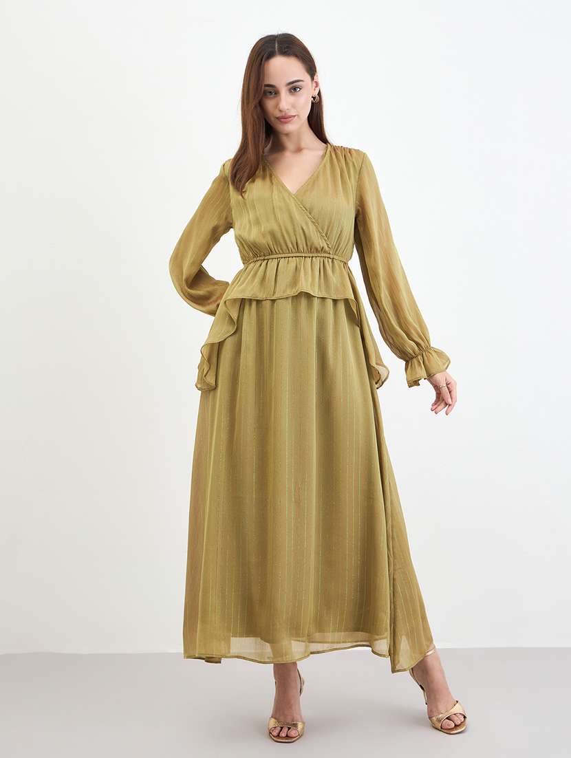 women solid puff sleeve a-line dress