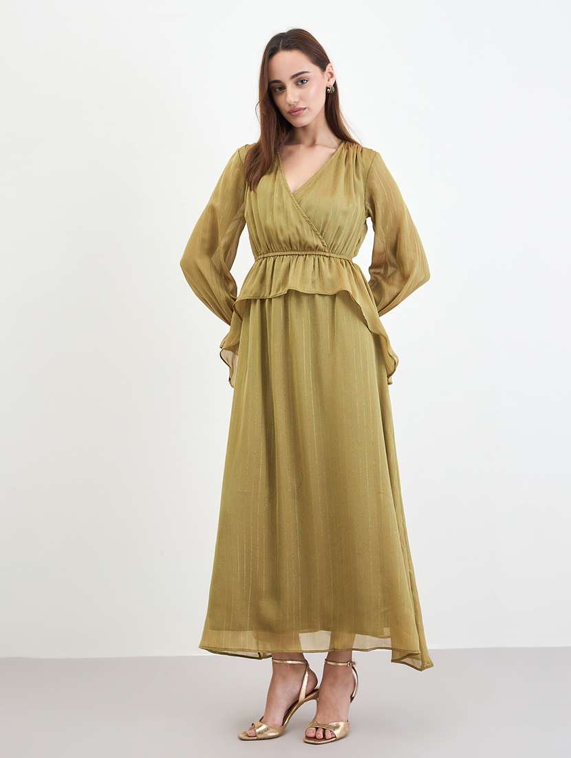 women solid puff sleeve a-line dress - 22285469 -  Standard Image - 2