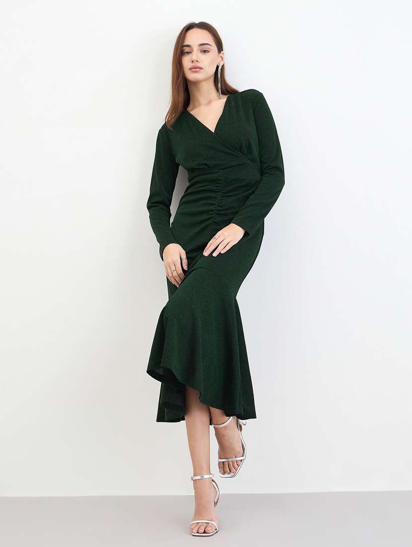 women solid long sleeve bodycon dress