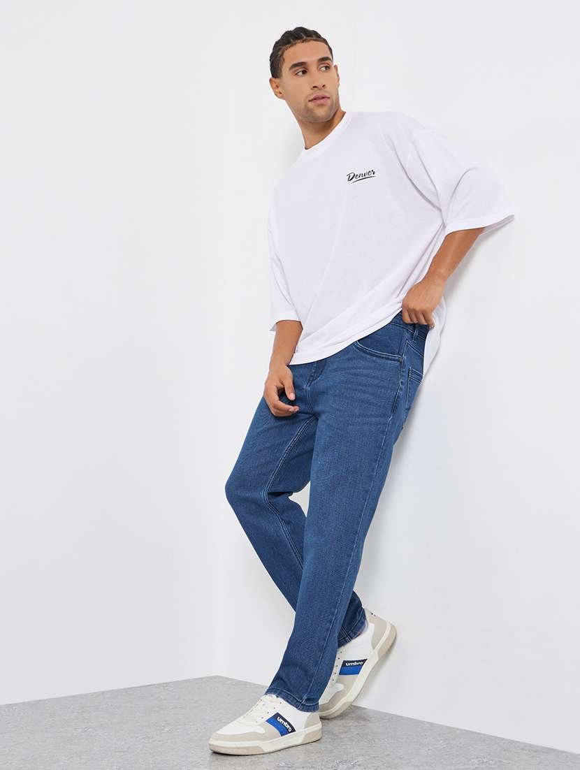 men plain mid rise full length straight fit jeans - 22285490 -  Standard Image - 2