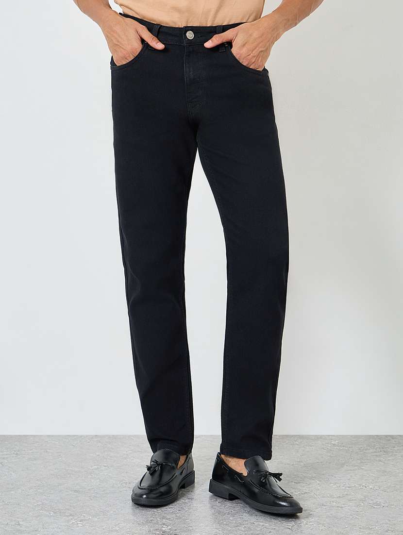 men plain mid rise full length slim fit jeans