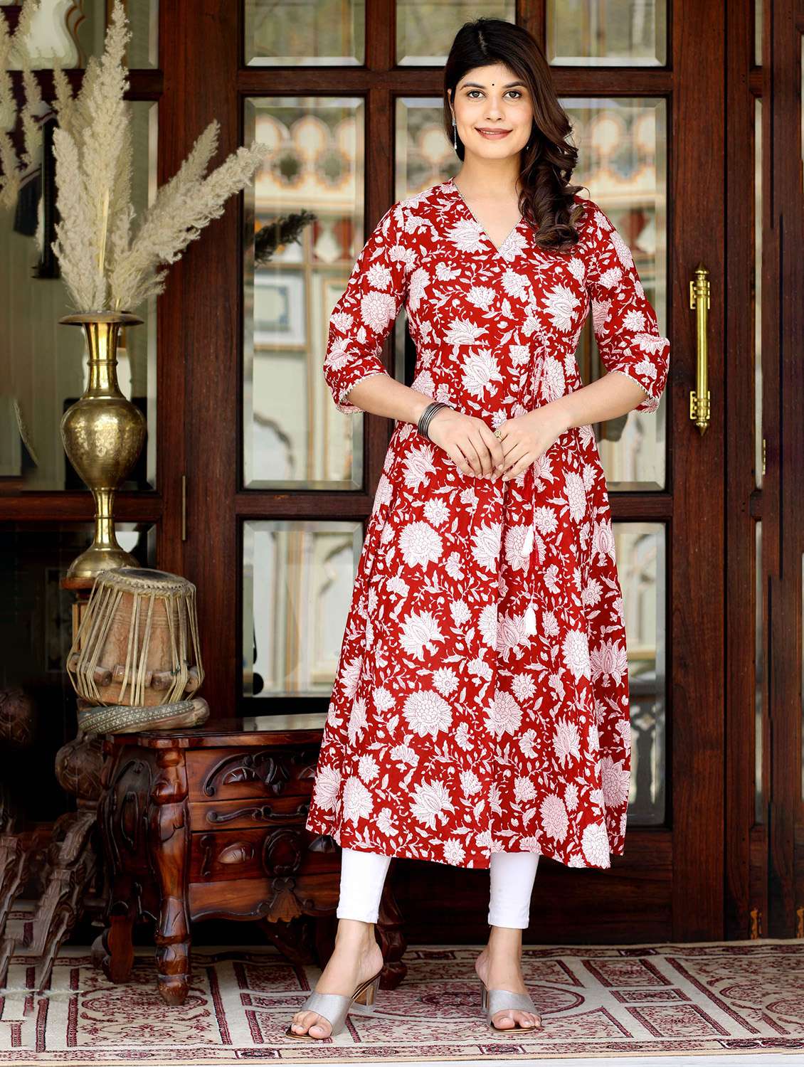 women printed three quarter sleeve anarkali kurta - 22285513 -  Standard Image - 2