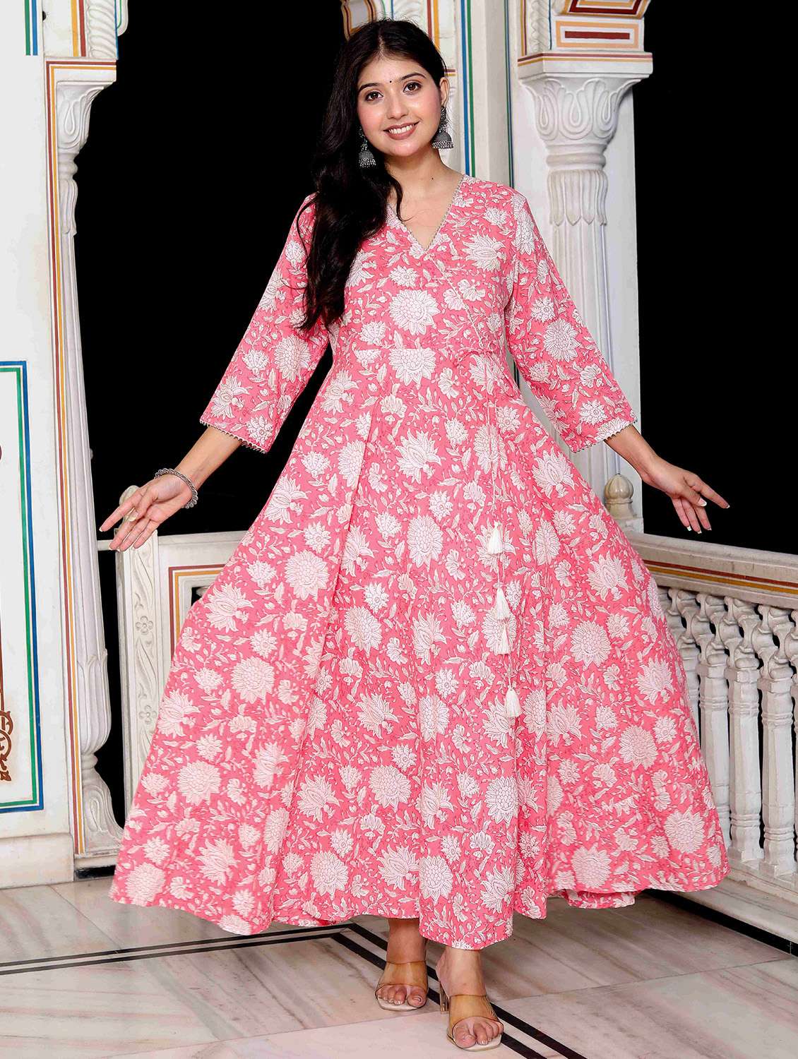 women printed three quarter sleeve anarkali kurta - 22285515 -  Standard Image - 2