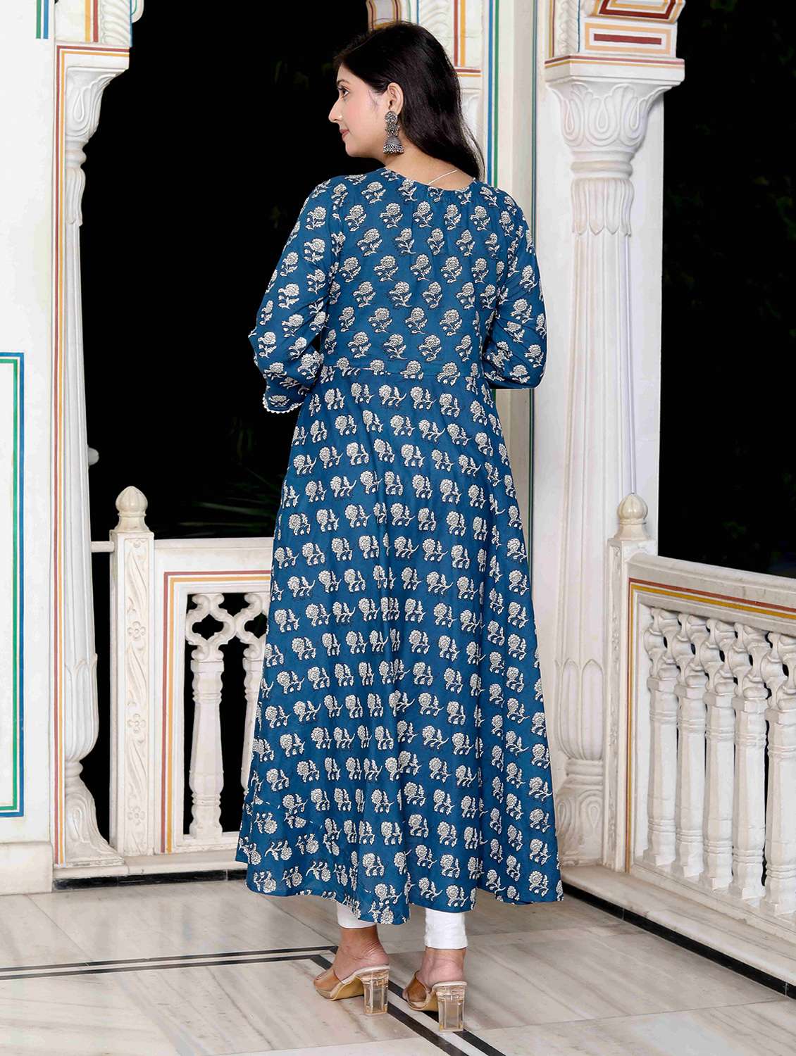 women printed three quarter sleeve anarkali kurta - 22285516 -  Standard Image - 2