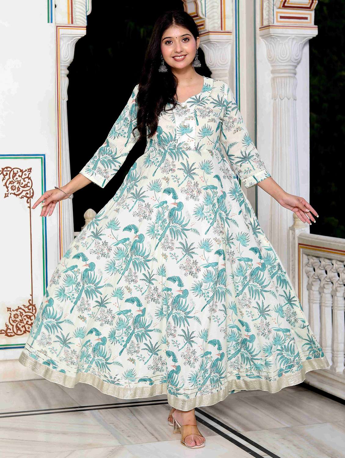 women printed three quarter sleeve anarkali kurta - 22285520 -  Standard Image - 2